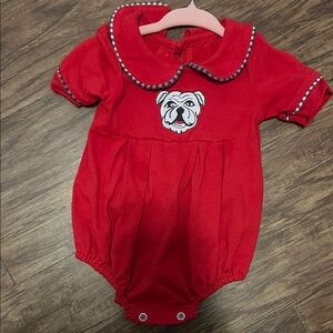 Red Baby Romper with Bulldog Embroidery
